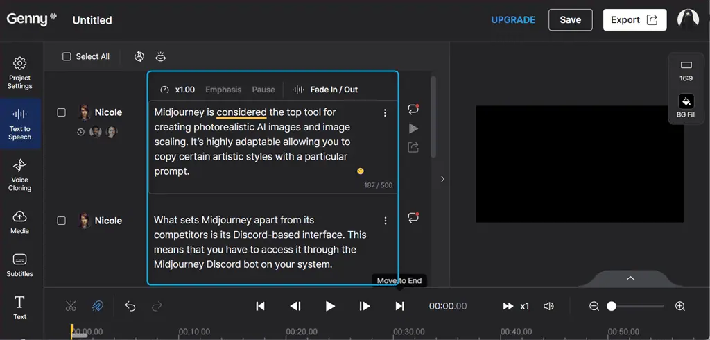 adding text to video in genny lovo ai