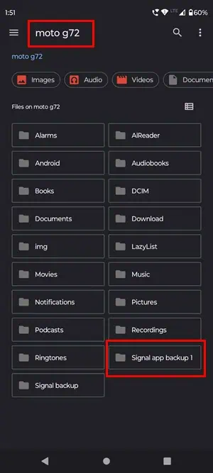 choose signal backup folder