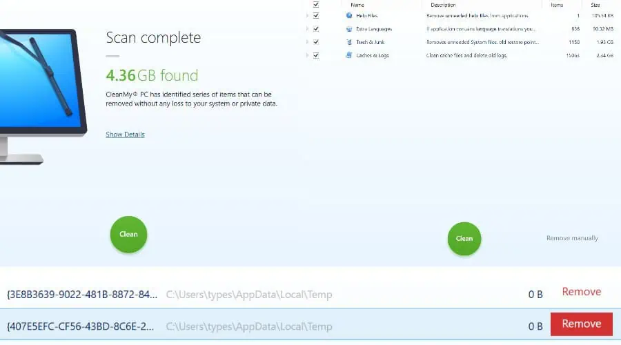 CleanMyPC Review – Scan-Ergebnisse