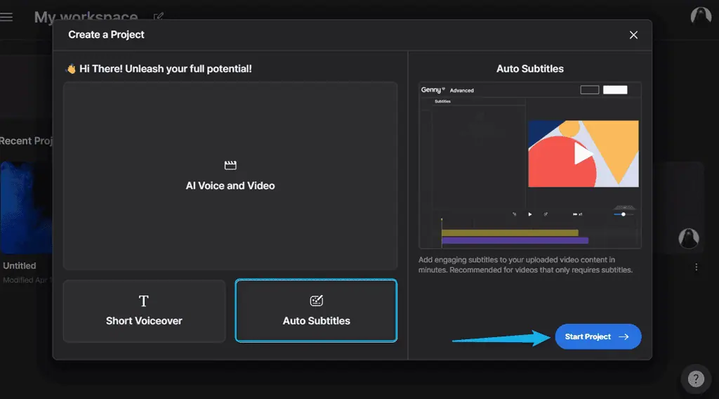 creating a subtitle project in lovo ai