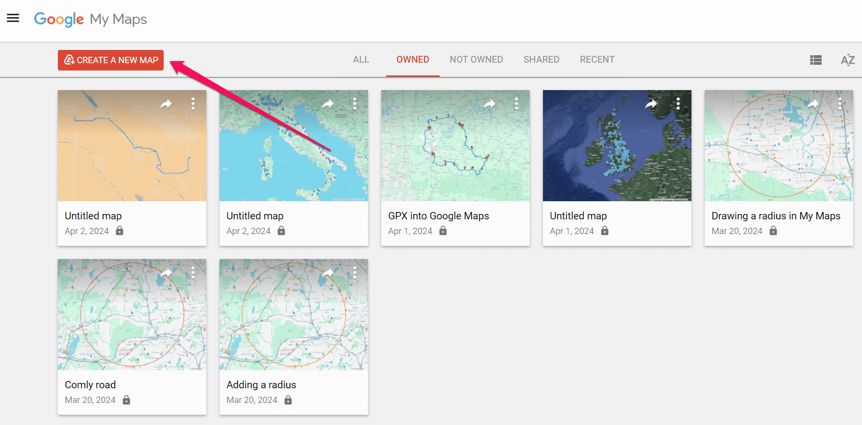 Creating a new map in Google My Maps