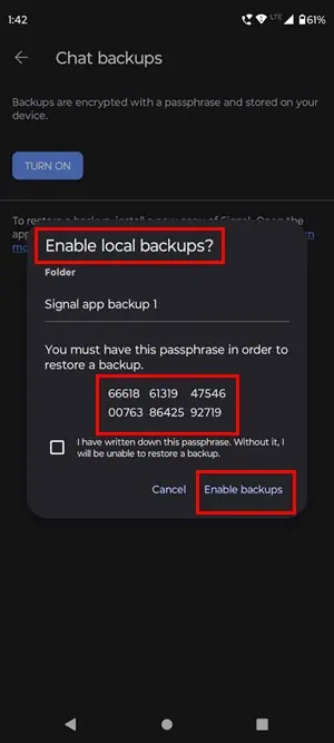 enable backups