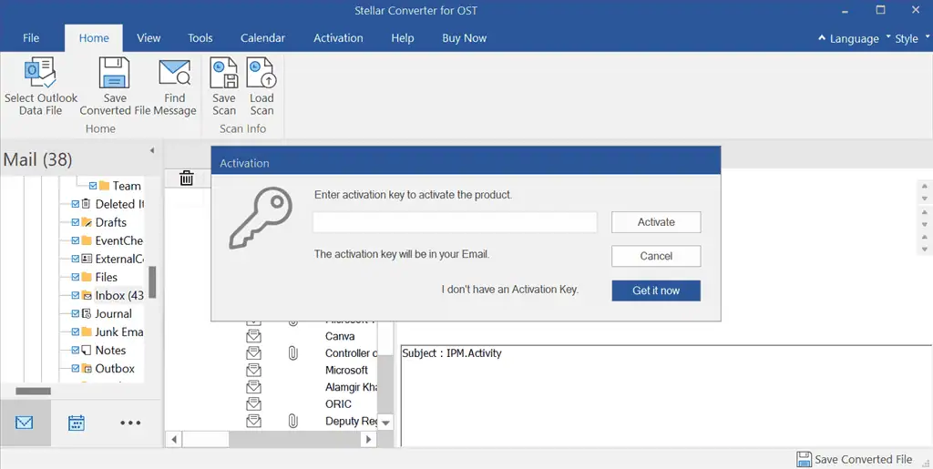 enter product key to activate stellar converter