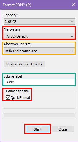 memformat drive usb