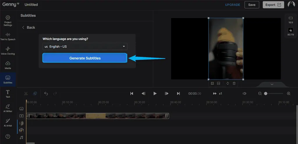 generating subtitles for the uploaded video in lovo ai