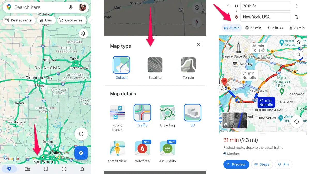 Google Maps app interface