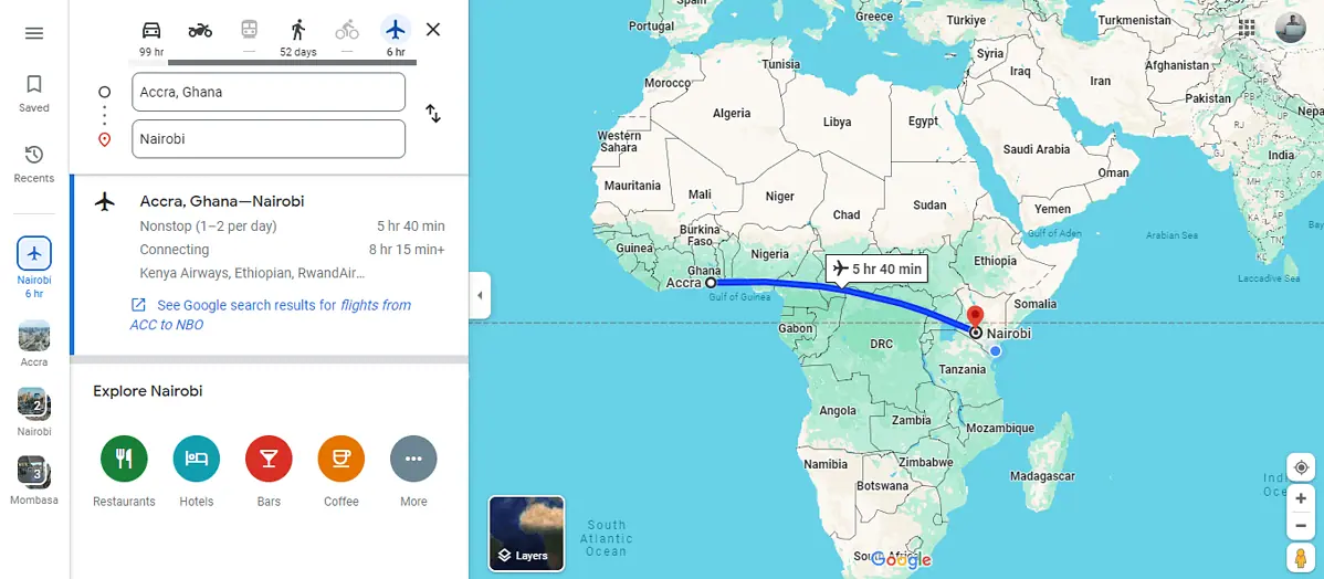 גוגל מפות מציג את נתיב הטיסה