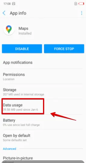 Data usage settings