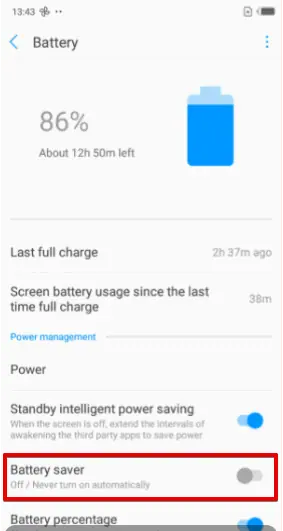 Disable Battery saver