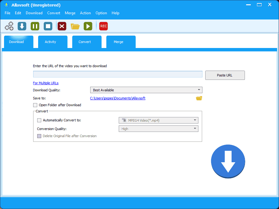 Allavsoft Downloader -käyttöliittymä