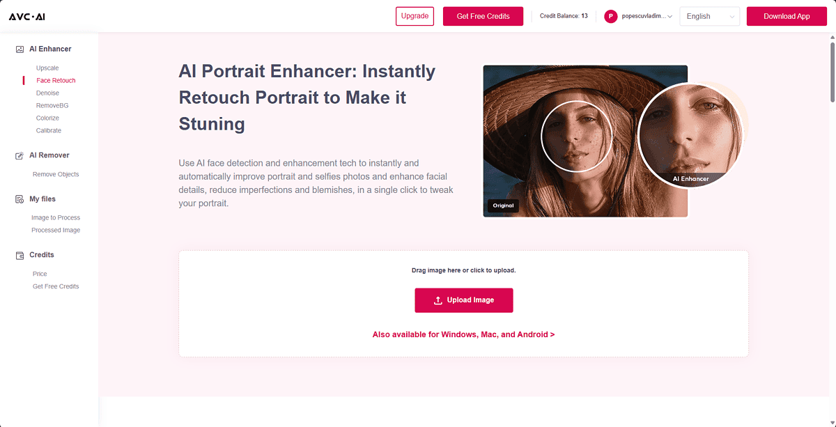 AI Face Refinement webpage