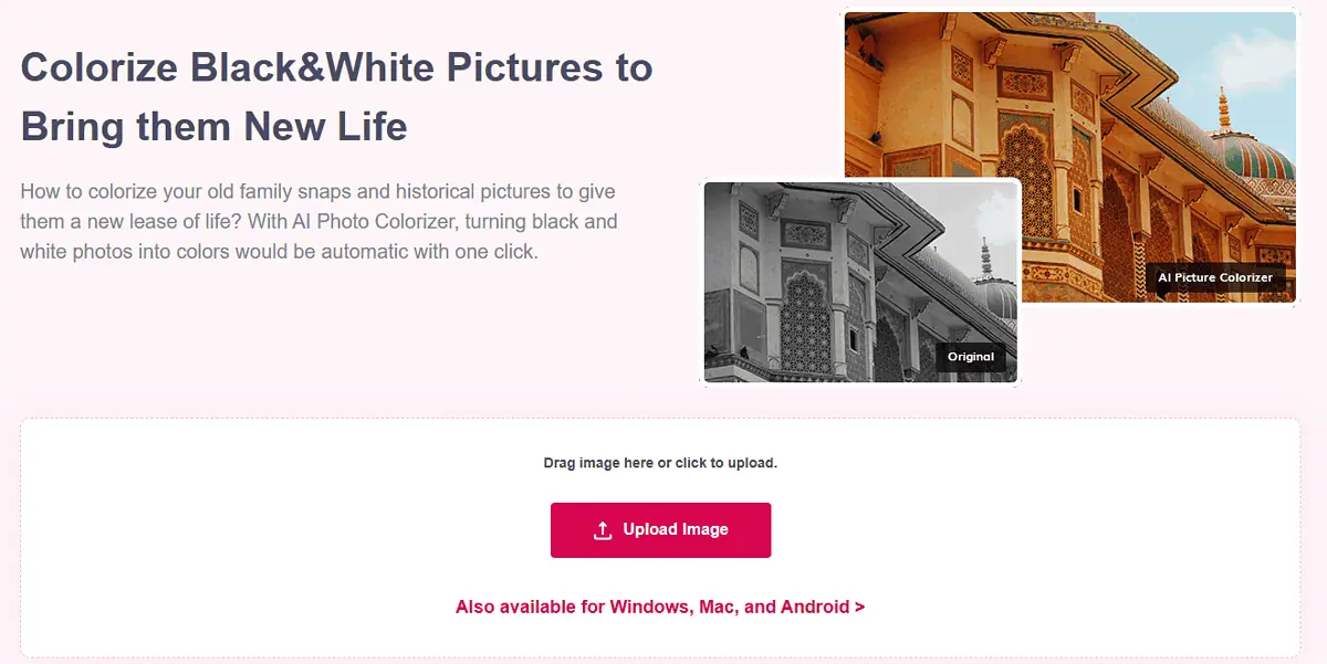 AI Photo Restorer and colorizer webpage