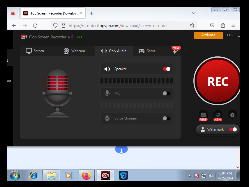 iTop screen recorder only audio