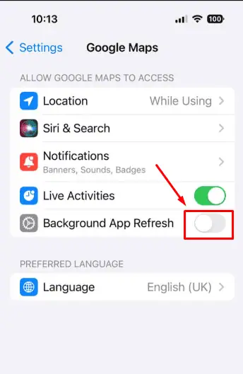 Enable Background app refresh