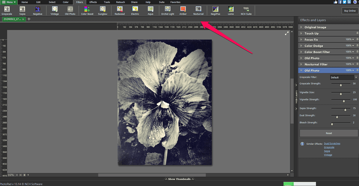 PhotoPad's image filters