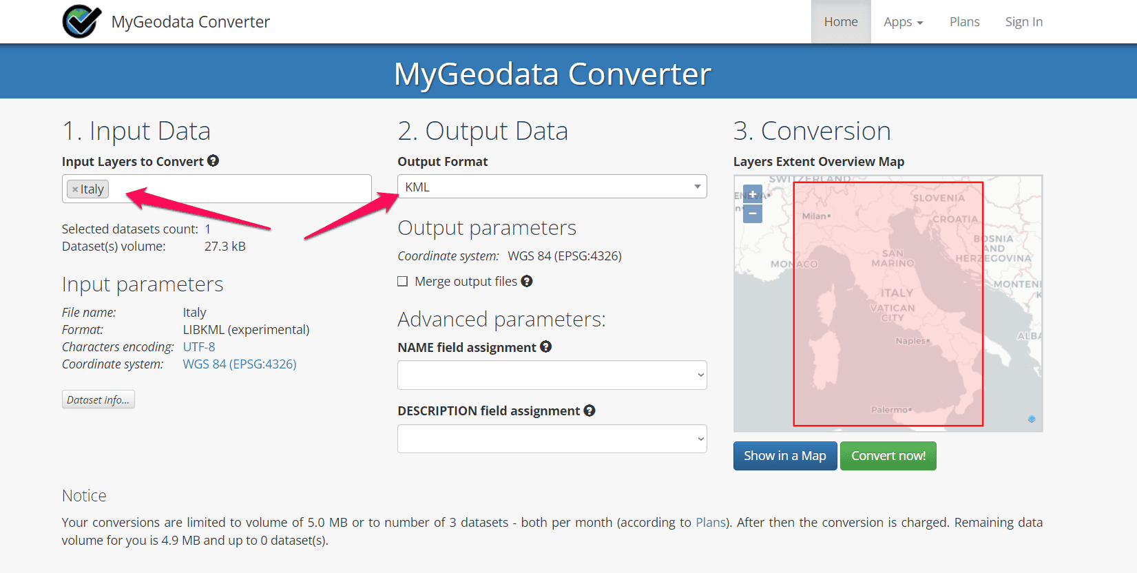 MyGeodata conversion page