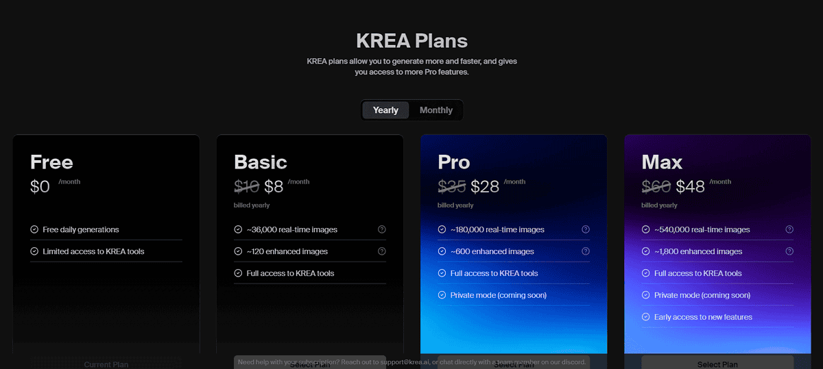 krea ai pricing plans