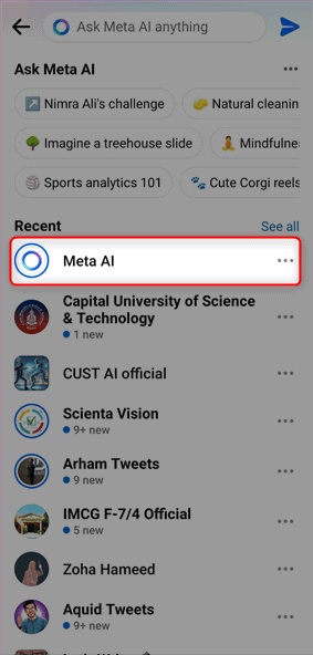 long press on meta ai profile