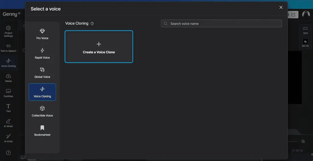 navigating to voice cloning section in lovo ai