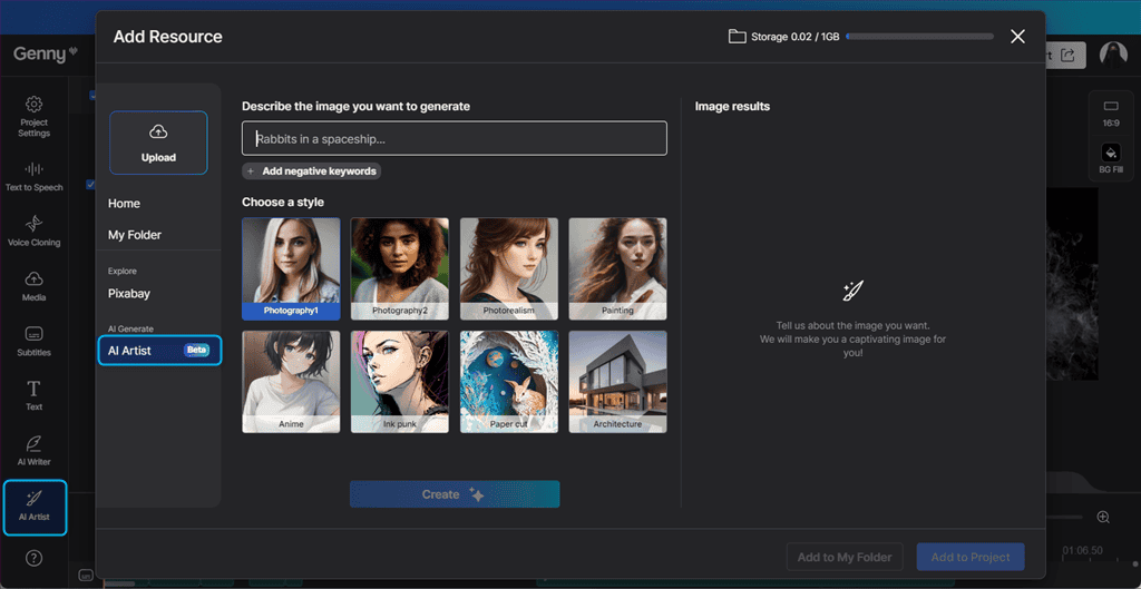 opening ai art generator in lovo ai