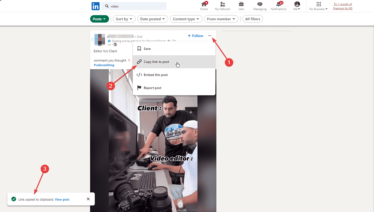 YT Saver grabbing LinkedIn Link