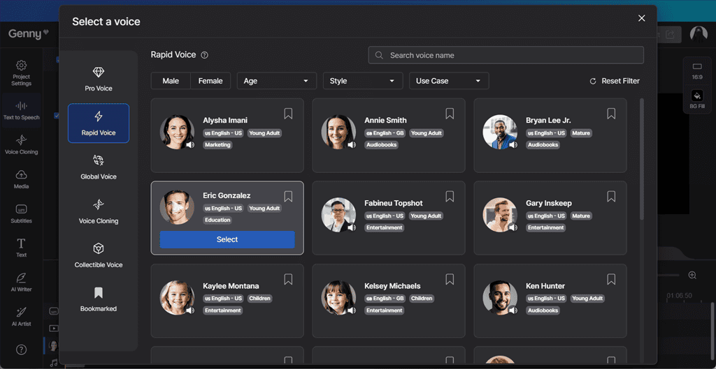 selecting a new voice in lovo ai