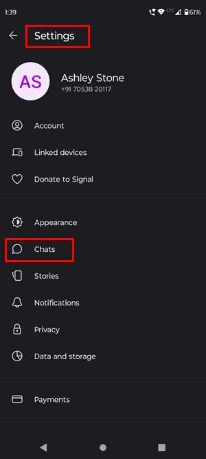 settings chats