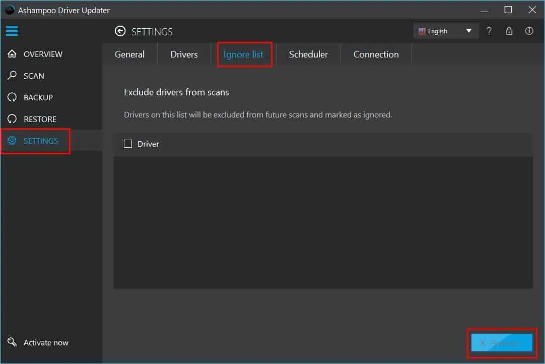 settings ignore list