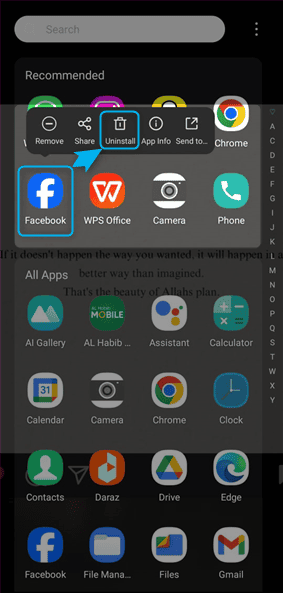 uninstalling facebook from mobile