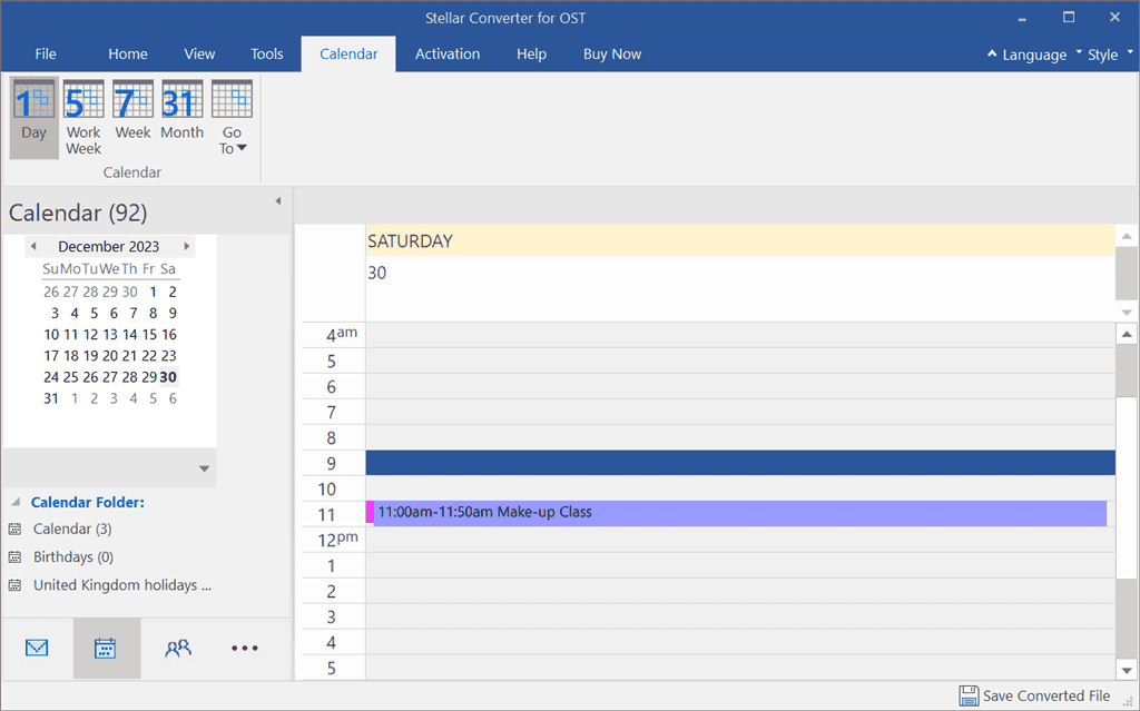 viewing calender preview in stellar converter