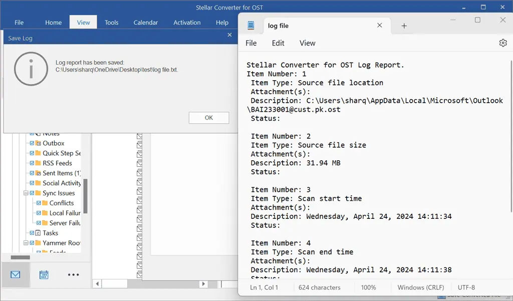 viewing saved log file