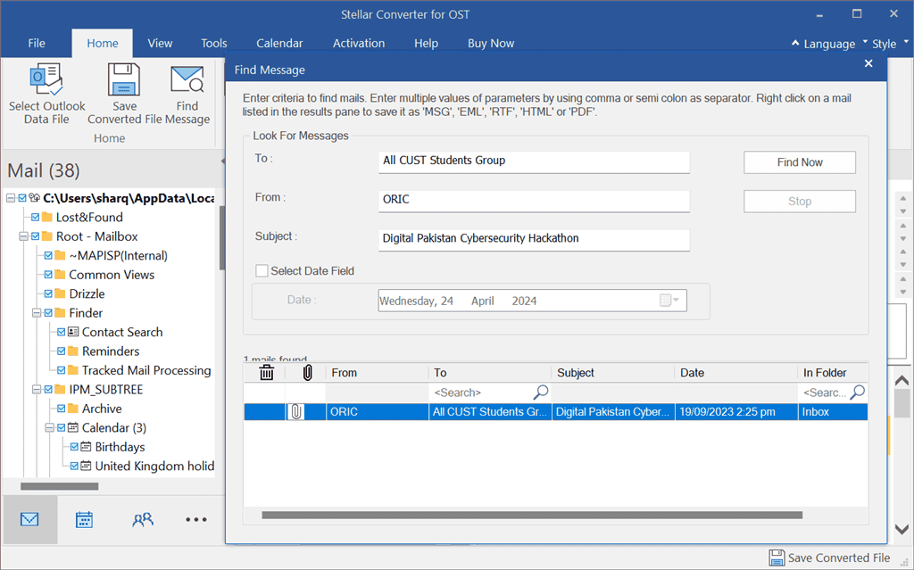 viewing search results in stellar converter