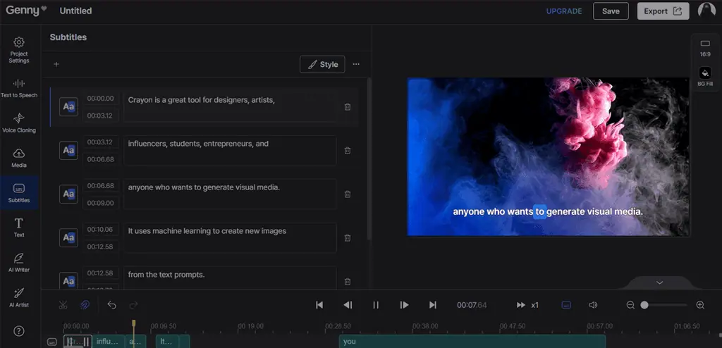 viewing the added subtitles in video in lovo ai