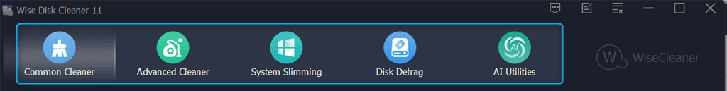 viewing top bar of wise disk cleaner