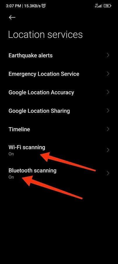 turning on wifi and bluetooth scanning