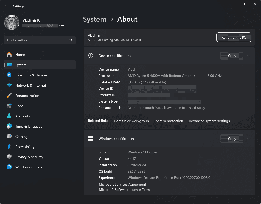 System settings