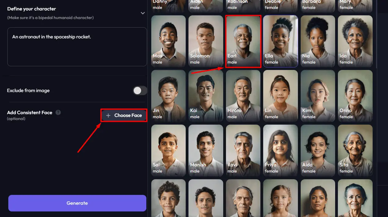 Artflow AI tutorial choose face