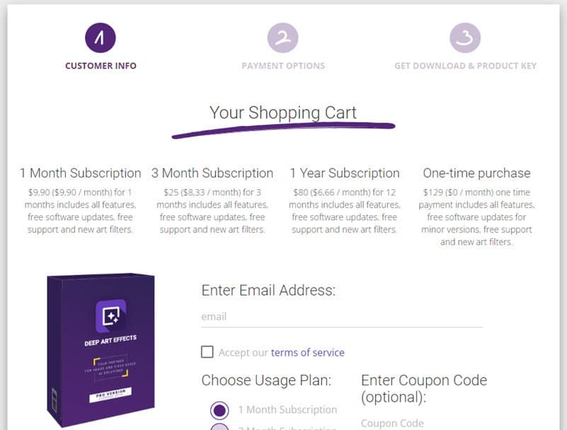 Deep Art Effects Pricing