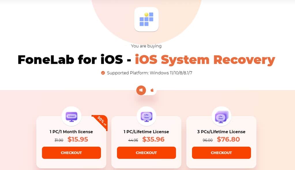 FoneLab iOS System Recovery Pricing