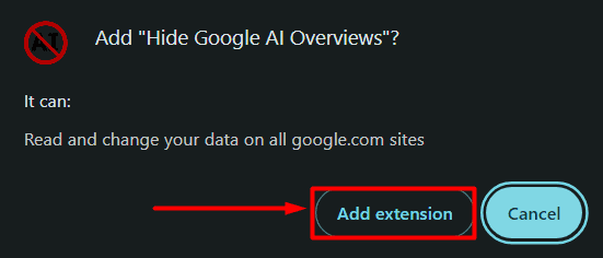 Hide Google AI overviews add extension