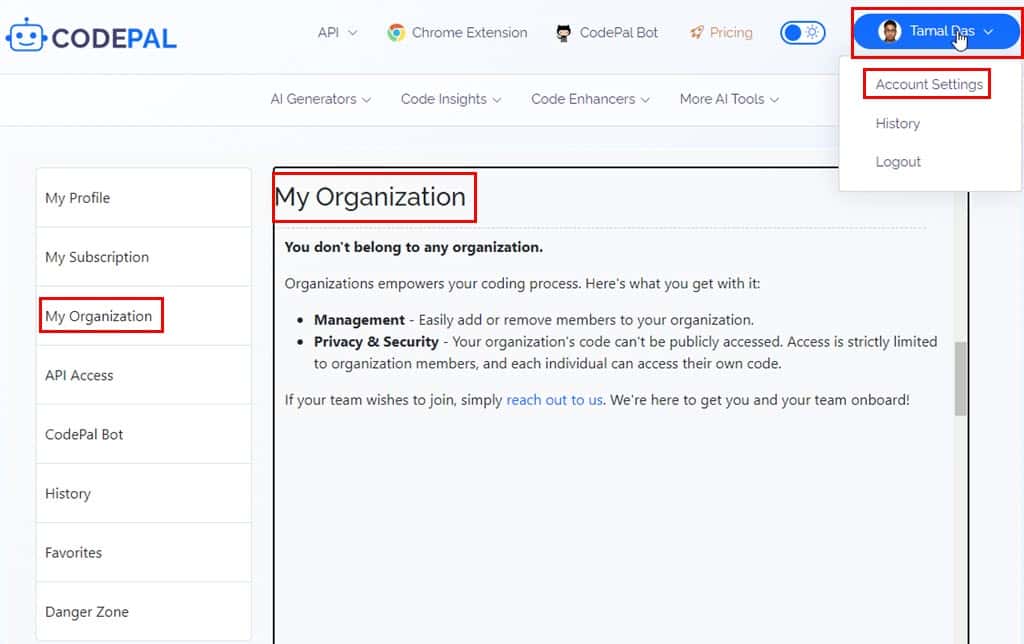 Organization's Coding Workspace