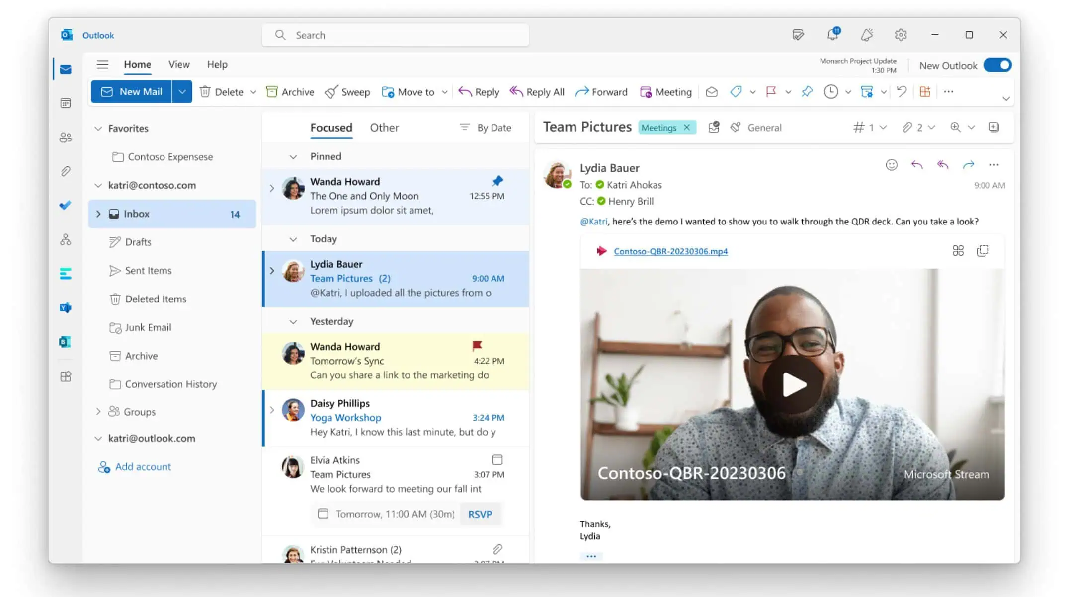 Outlook Microsoft Stream -videot