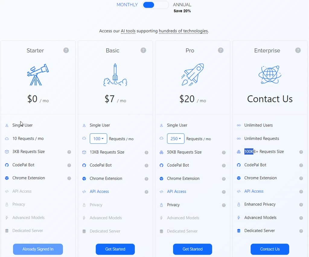 Pricing of CodePal AI