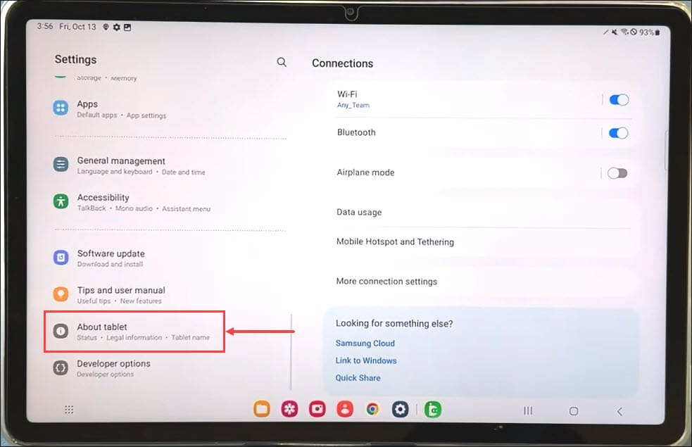 Samsung Tablet About option