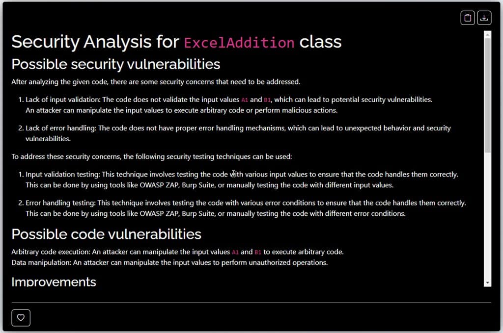 Security Code Scanner result