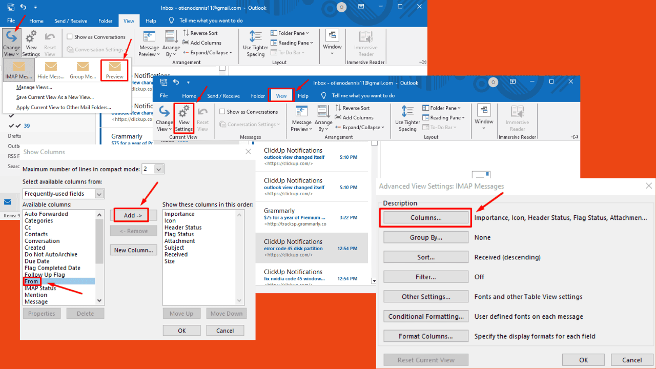 Outlook Inbox فرستنده را نشان نمی دهد