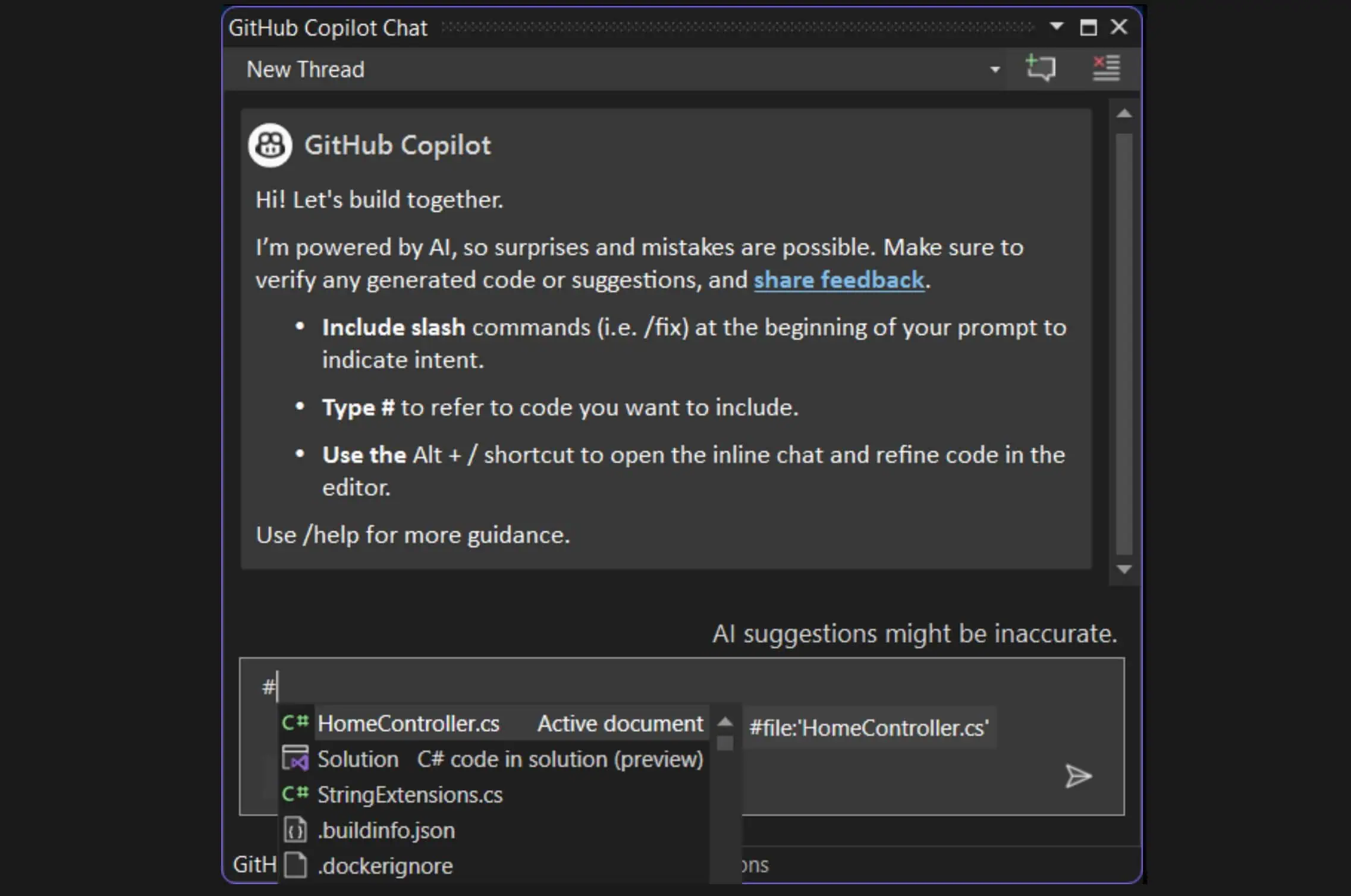 Visual Studio GitHub másodpilóta csevegés