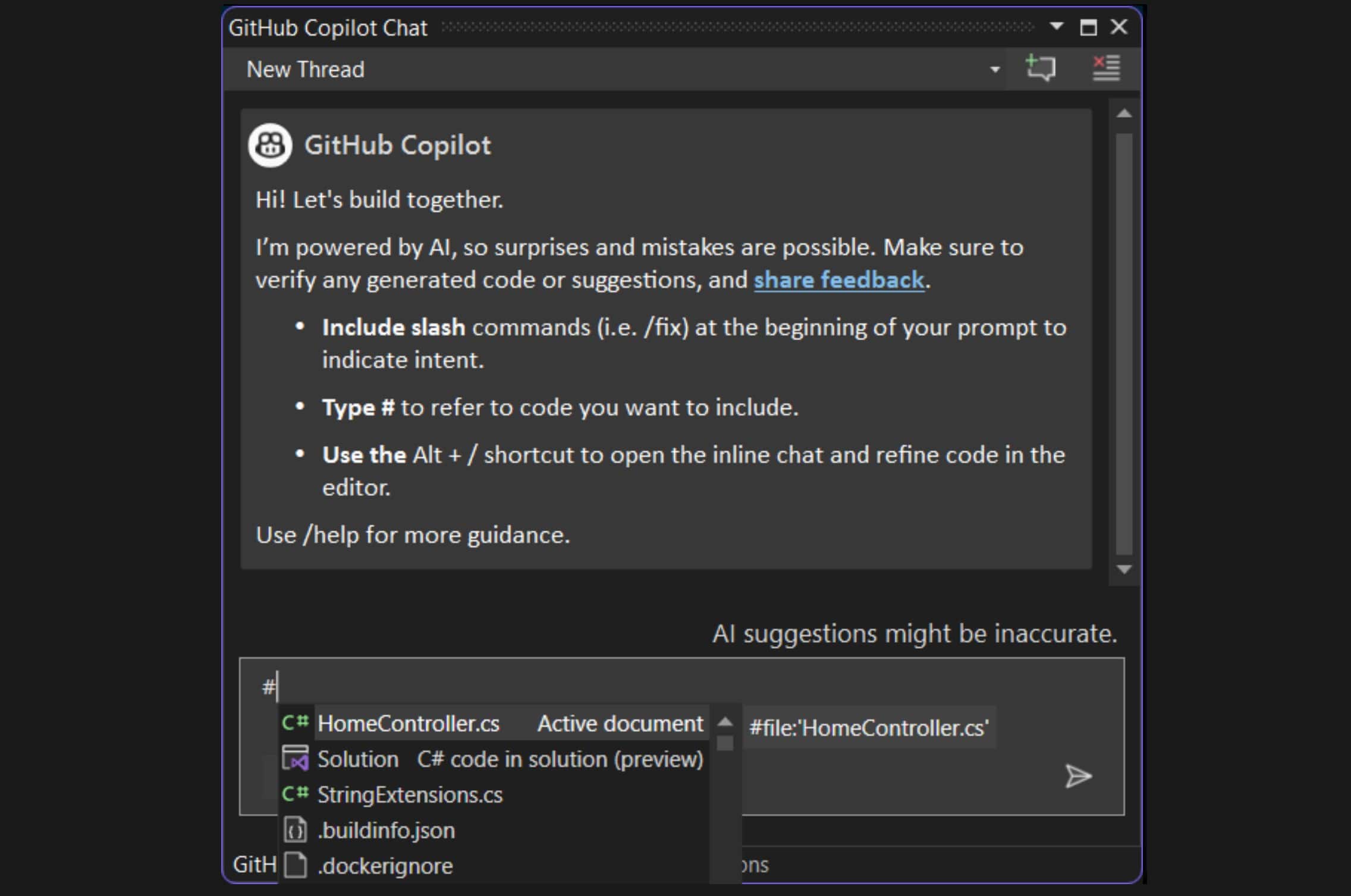 Czat drugiego pilota programu Visual Studio GitHub