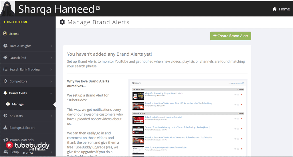 add brand alerts in tubebuddy