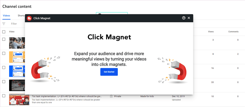 click magnet feature of tubebuddy